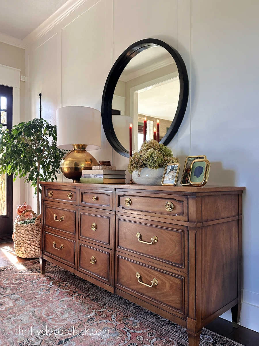 wood dresser with brass handles