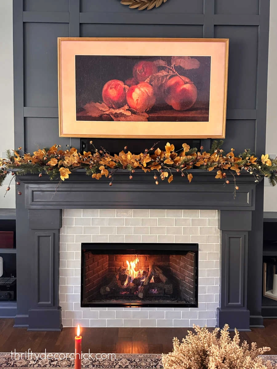 fall mantel stems with greenery