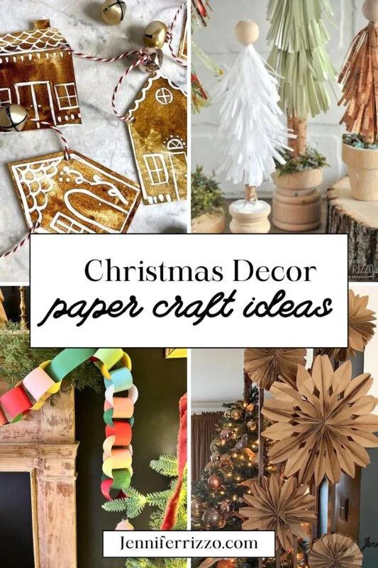 amazing and easy christmas craft paper ideas 16 collage of amazing and easy christmas craft paper ideas, featuring gingerbread ornaments, paper trees, a paper chain garland on a mantel, and large paper stars on a beautifully decorated christmas tree.