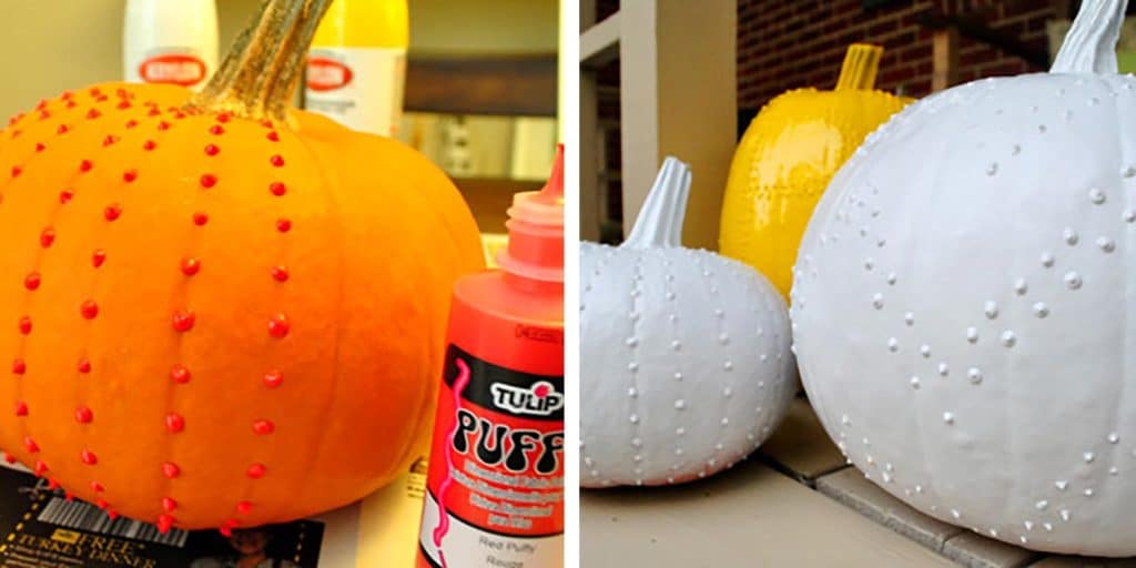 halloween pumpkin painting idea with puffy paint texture dots