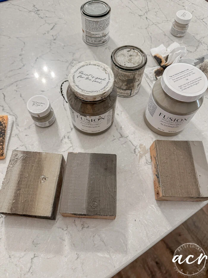 paint a wood look finish 4 paint jars and stains on counter top