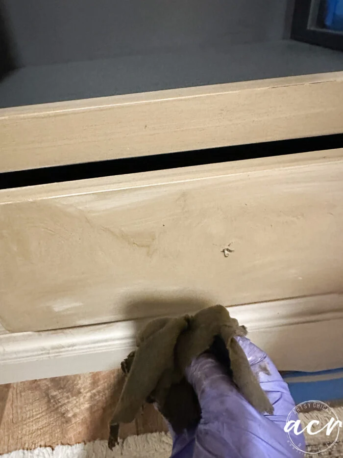 paint a wood look finish 12 showing stain applied before wiping to make wood grain look