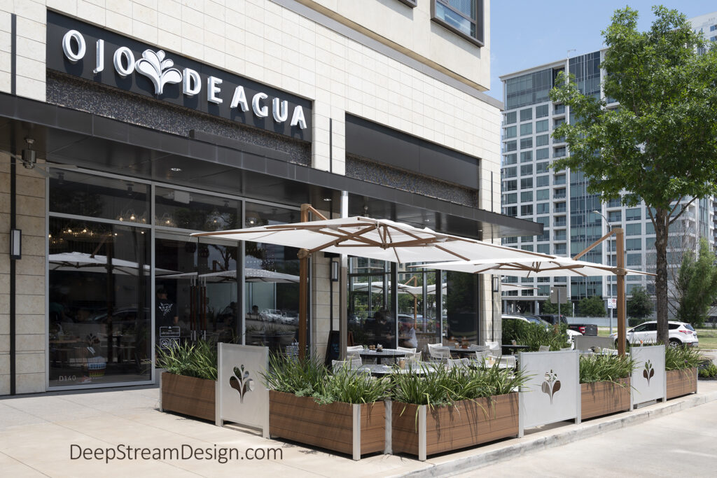 Restaurant Planters and cafe barriers with custom logo insert screen wall