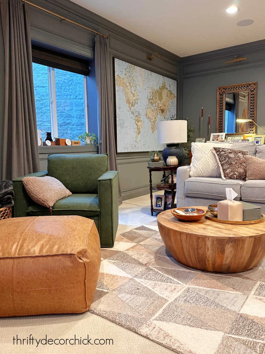 rearranging our basement family room prep for the holidays thrifty decor chick 4 area rug on top of carpet