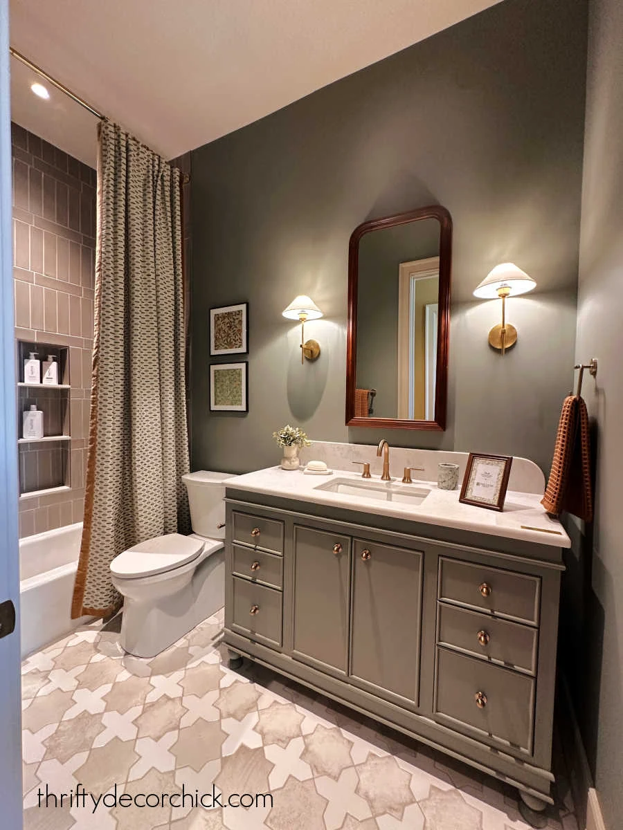 warm bathroom with cream white tile