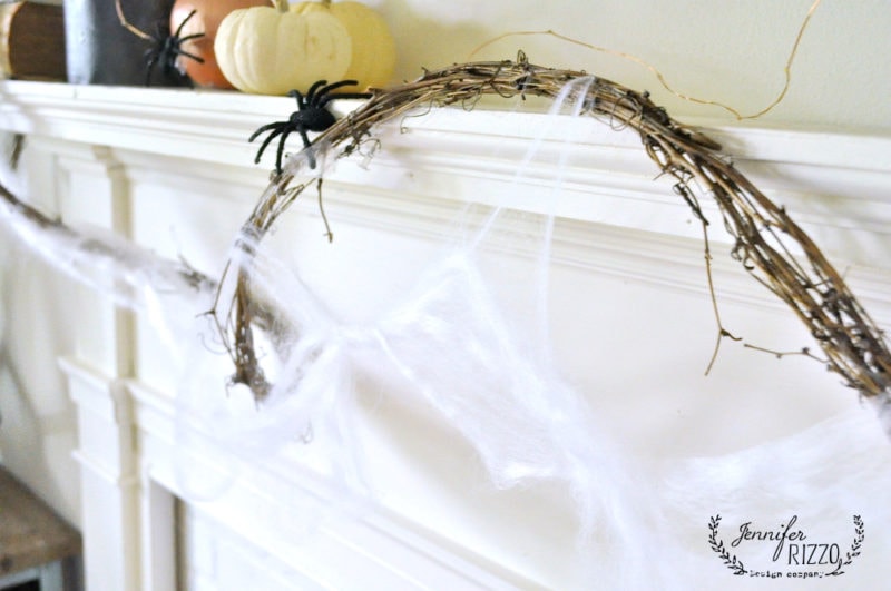 halloween mantel decor with pumpkins, spiders and more 1 grapevine wrath and sider webs