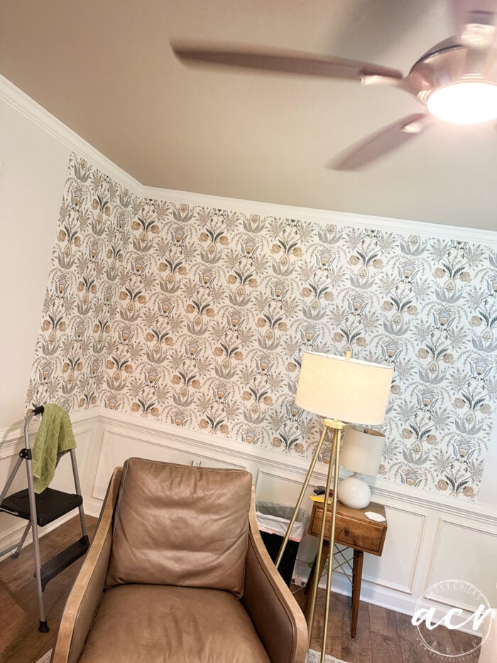 hanging prepasted strippable wallpaper artsy chicks rule 14 showing progress wallpaper on half of the room