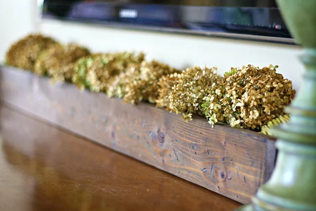 dried hydrangea wood trough