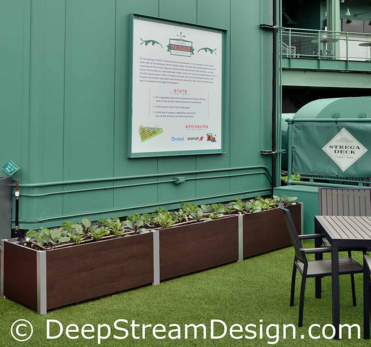 deepstream commercial wood planter in recycled plastic lumber create a farm to table roof top garden at boston's fenway park strega deck