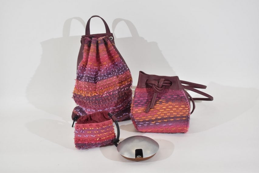 a photograph of bags and a silver rounded tool