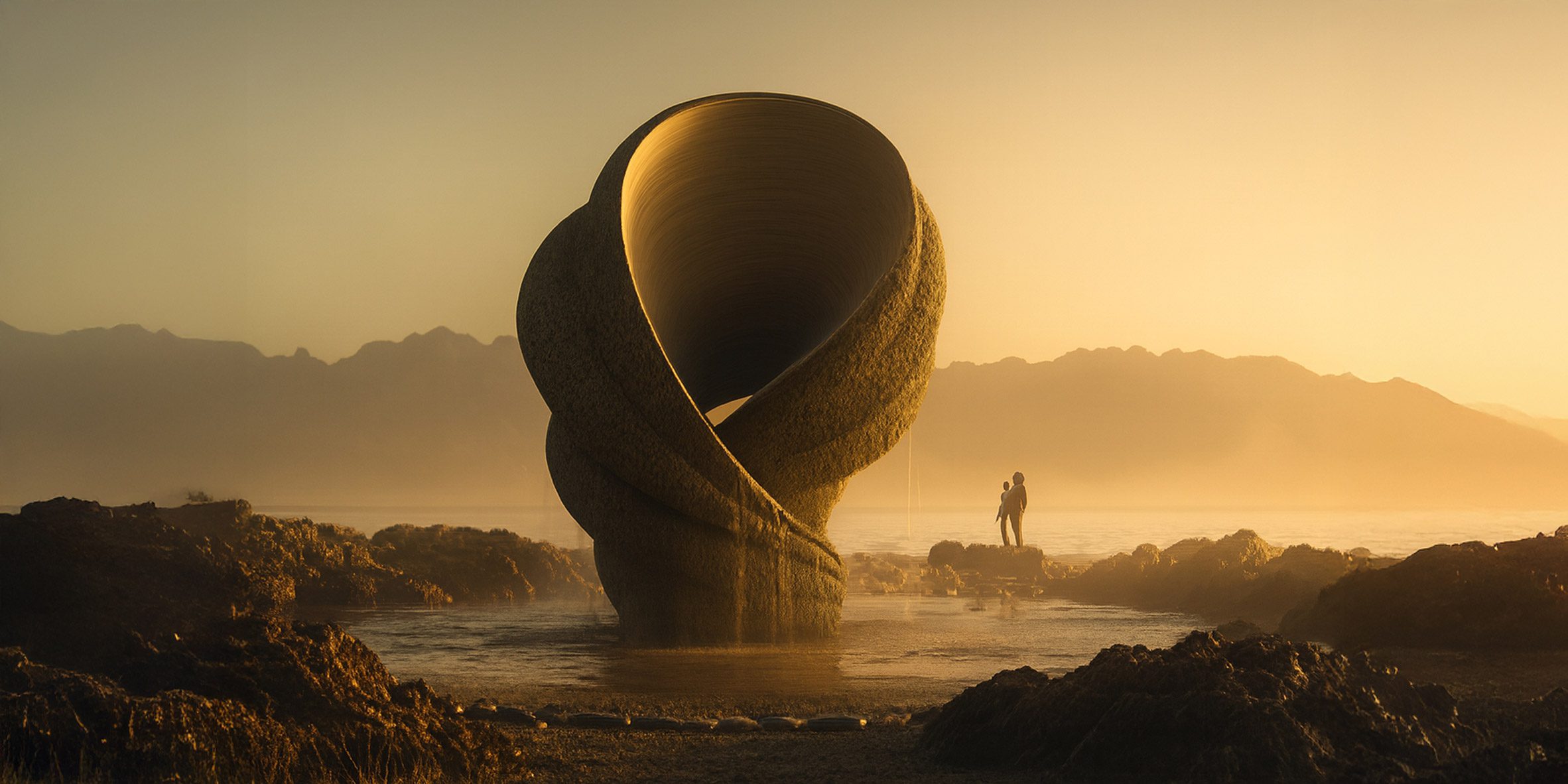 waterfront monument with a bulbous form
