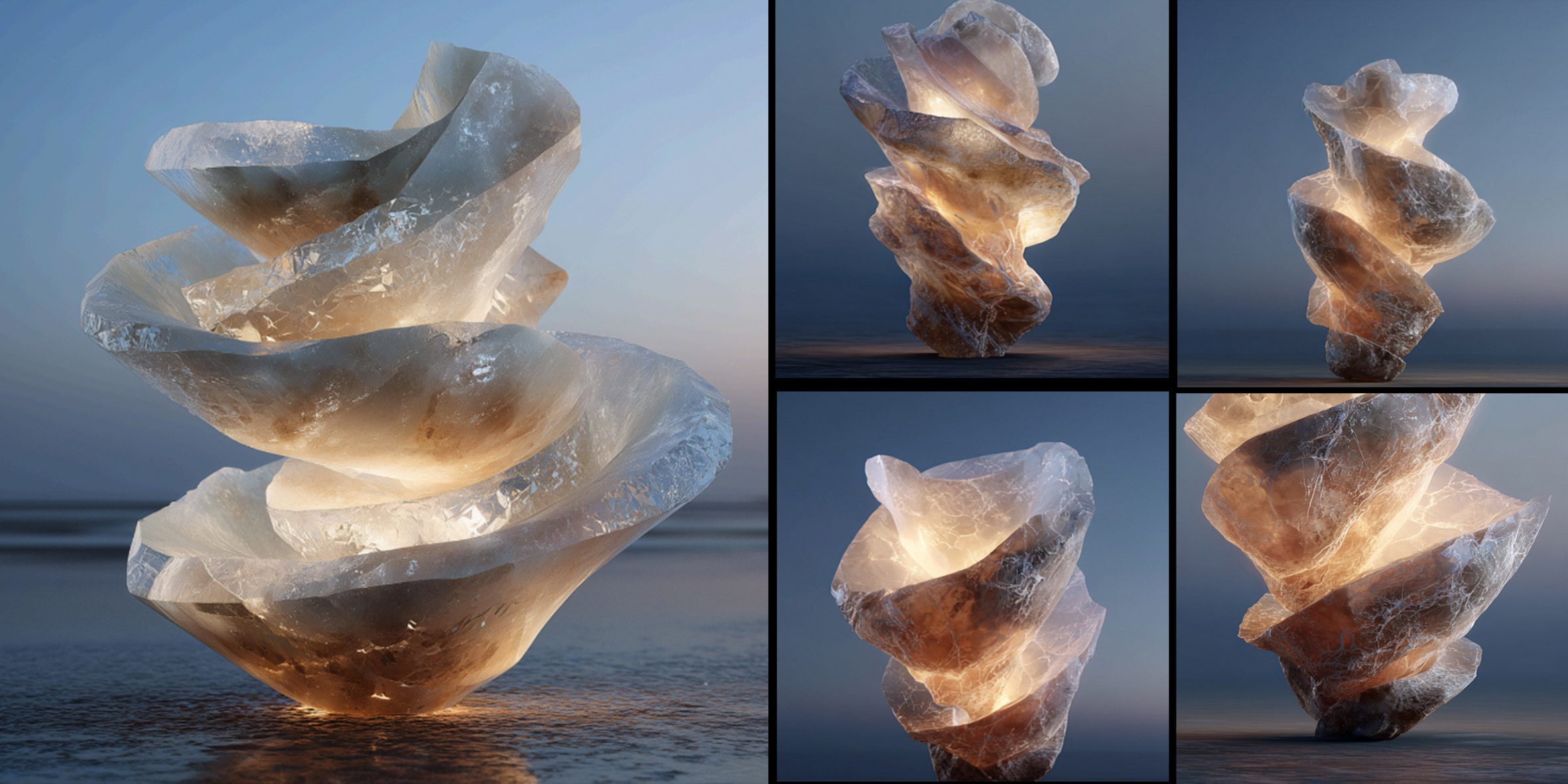 montage of monument in shallow water