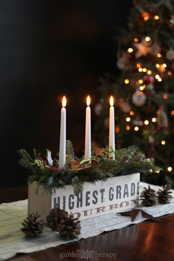 Rustic and Natural Christmas Candle Centerpiece