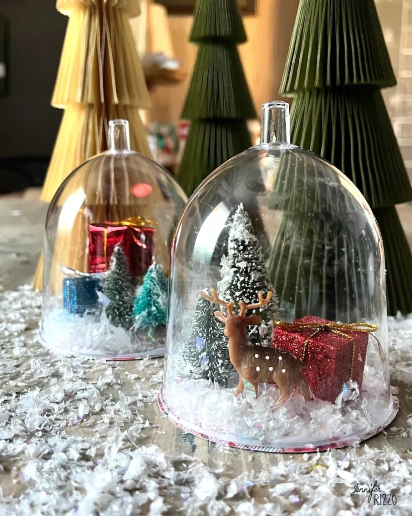 Mini Snow Globe Cloches from Plastic Wine Glasses