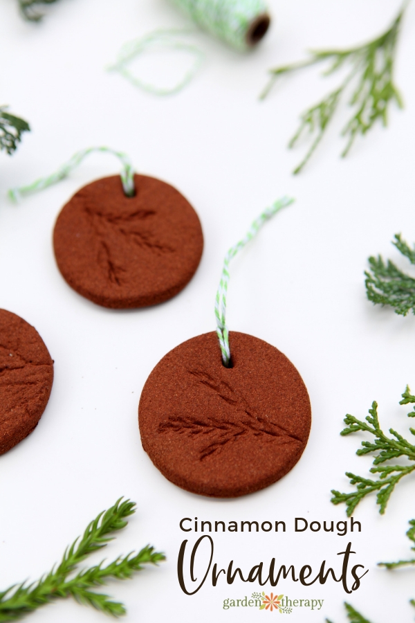 cinnamon dough ornaments with botanical prints