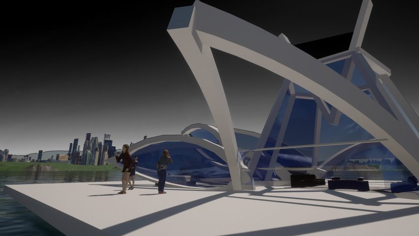 a visualisation of a building in tones of white and blue