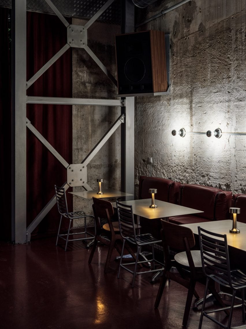 metal-rod lights in athens bar