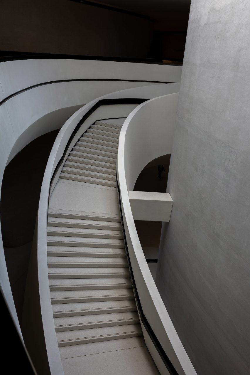 white-concrete staircase
