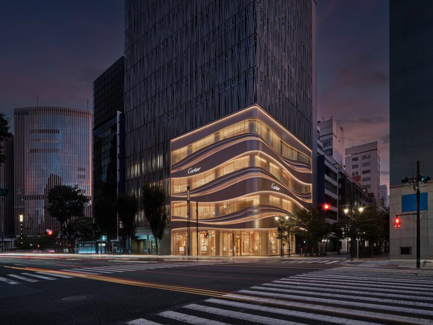 cartier ginza store lit up at night