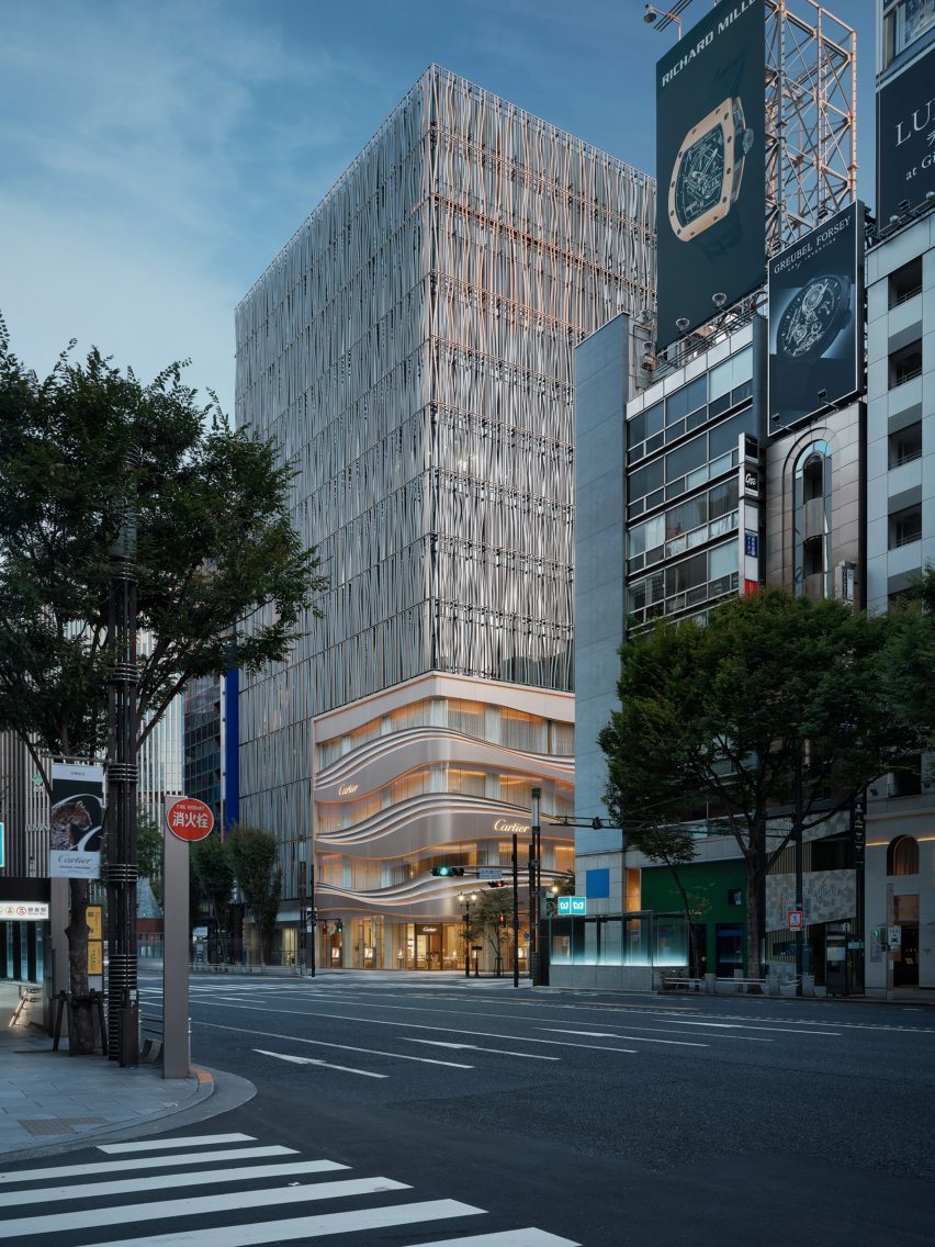 cartier ginza store with gold facade