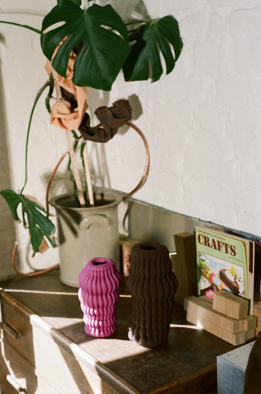 smock vases by tessa silva in pink and brown