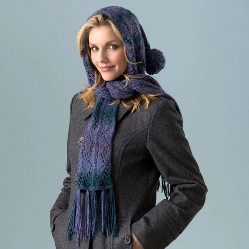 red heart knit hooded lace scarf