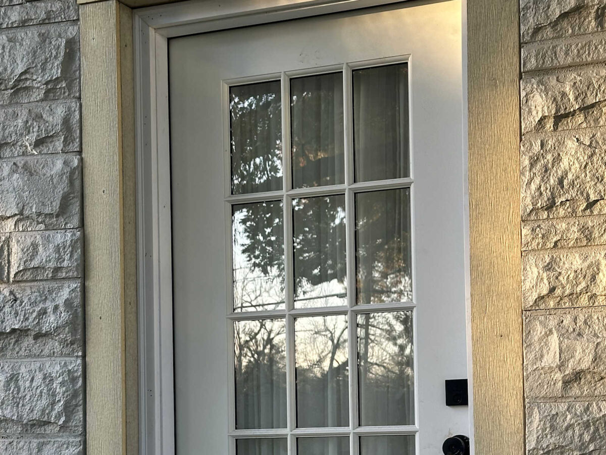 random bedroom details - front door privacy, bathroom door question, new artwork, and coffee-dyed drapery trim success 3 details front door