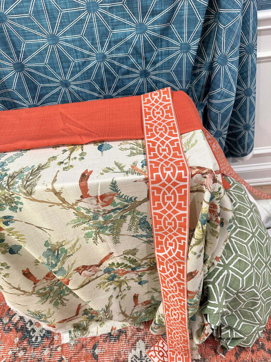 random bedroom details - front door privacy, bathroom door question, new artwork, and coffee-dyed drapery trim success 10 details front door