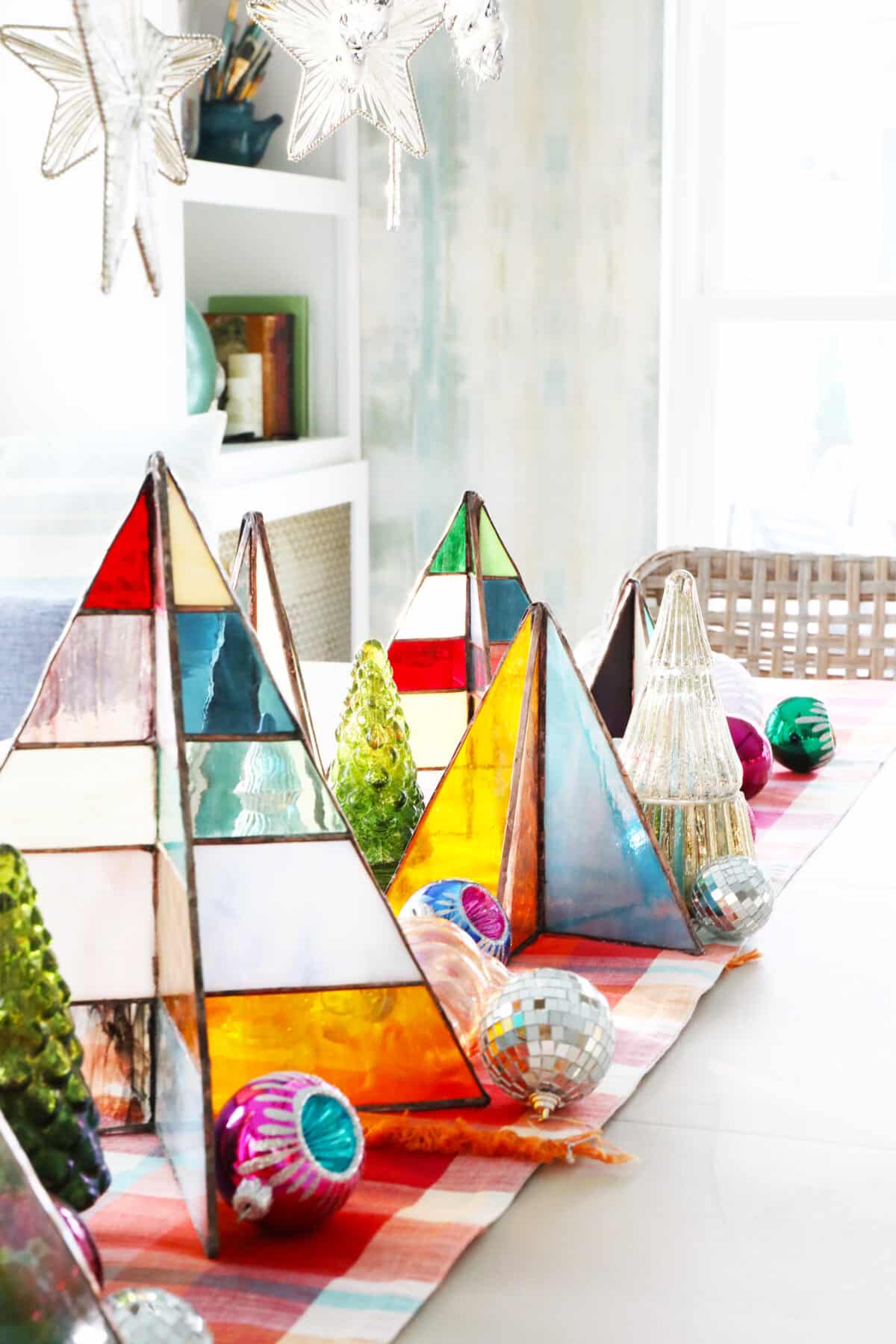 free-standing stained-glass christmas trees {with free pattern!}