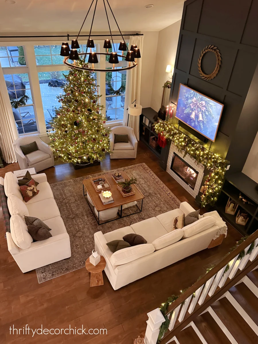 a detailed tour of the christmas decor in our great room | thrifty decor chick 47 lighted greenery christmas family room