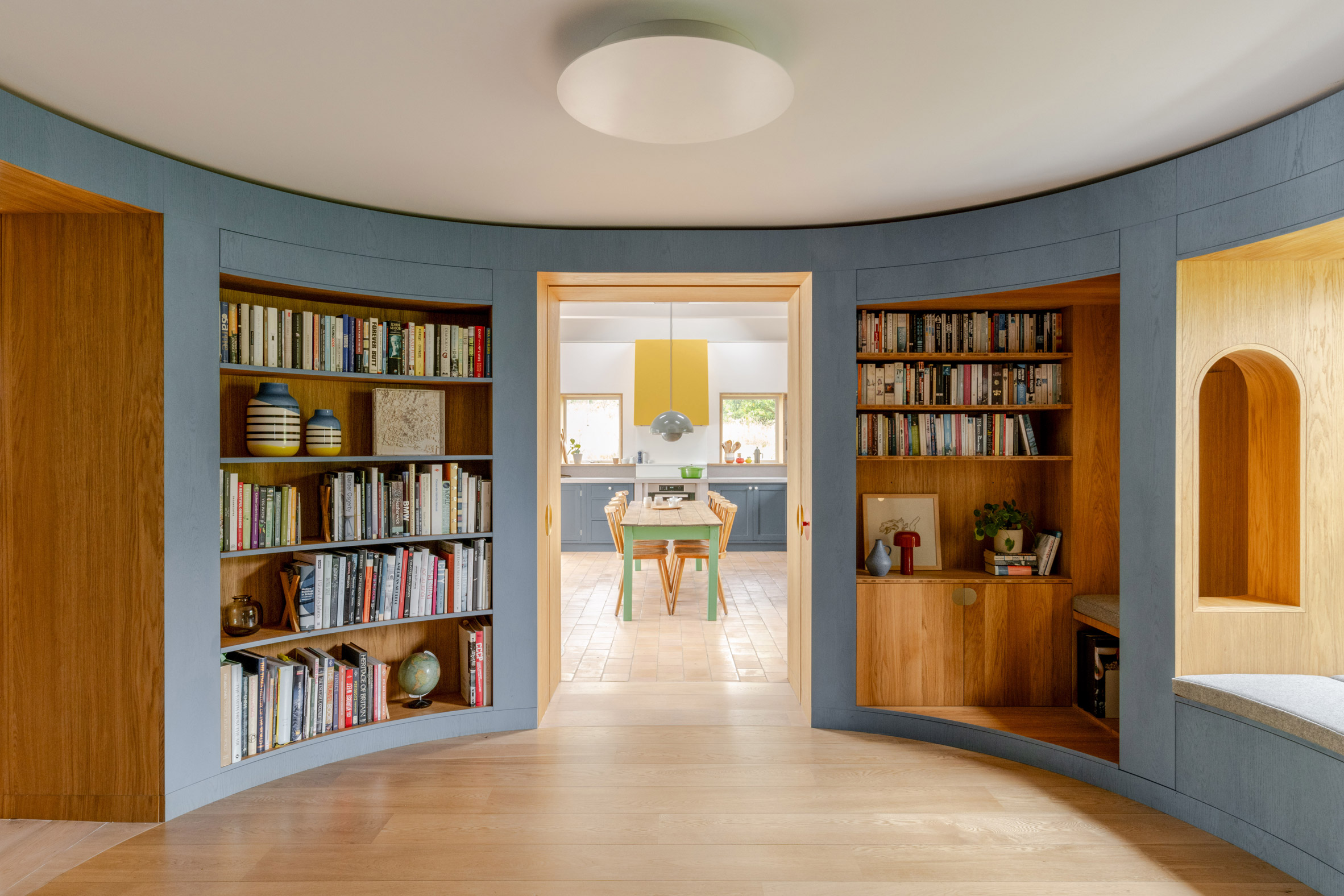 library with curved timber walls