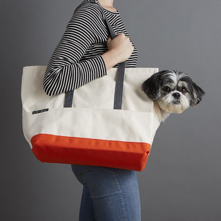 canvas pet tote in natural and orange 6