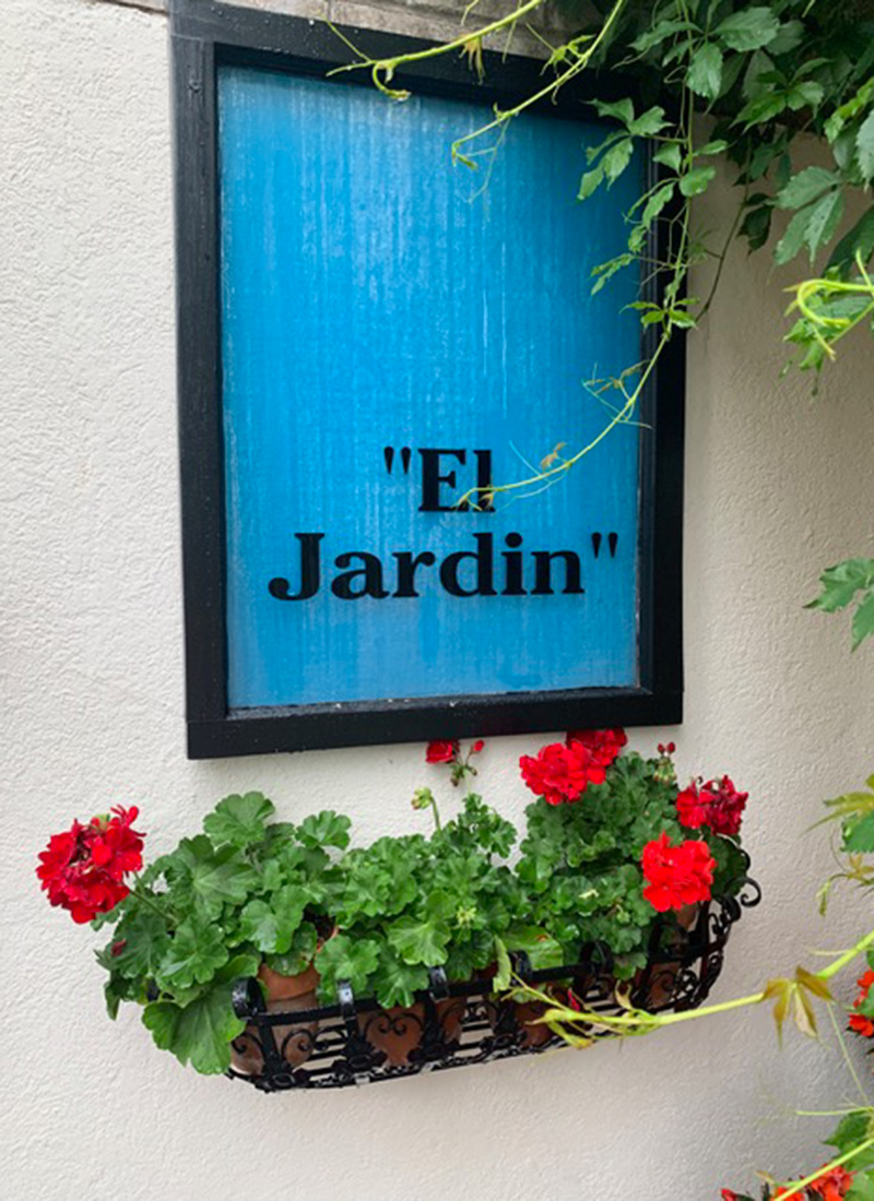 vintage office window above window box planter