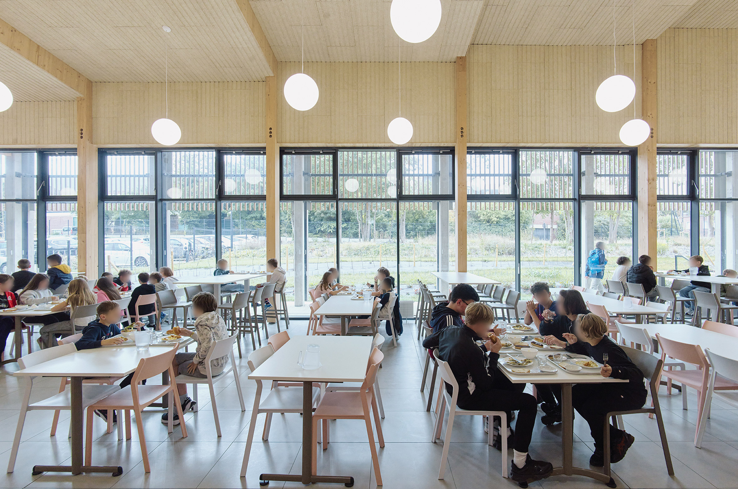 school canteen with large windows