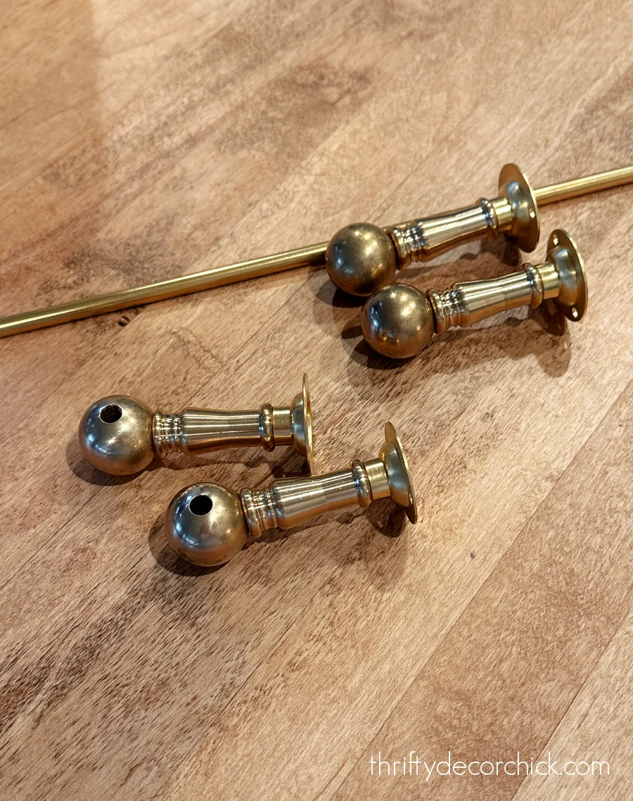 diy custom range hood with shelf and brass tipping rail | thrifty decor chick 12 brass posts and rod tipping rail