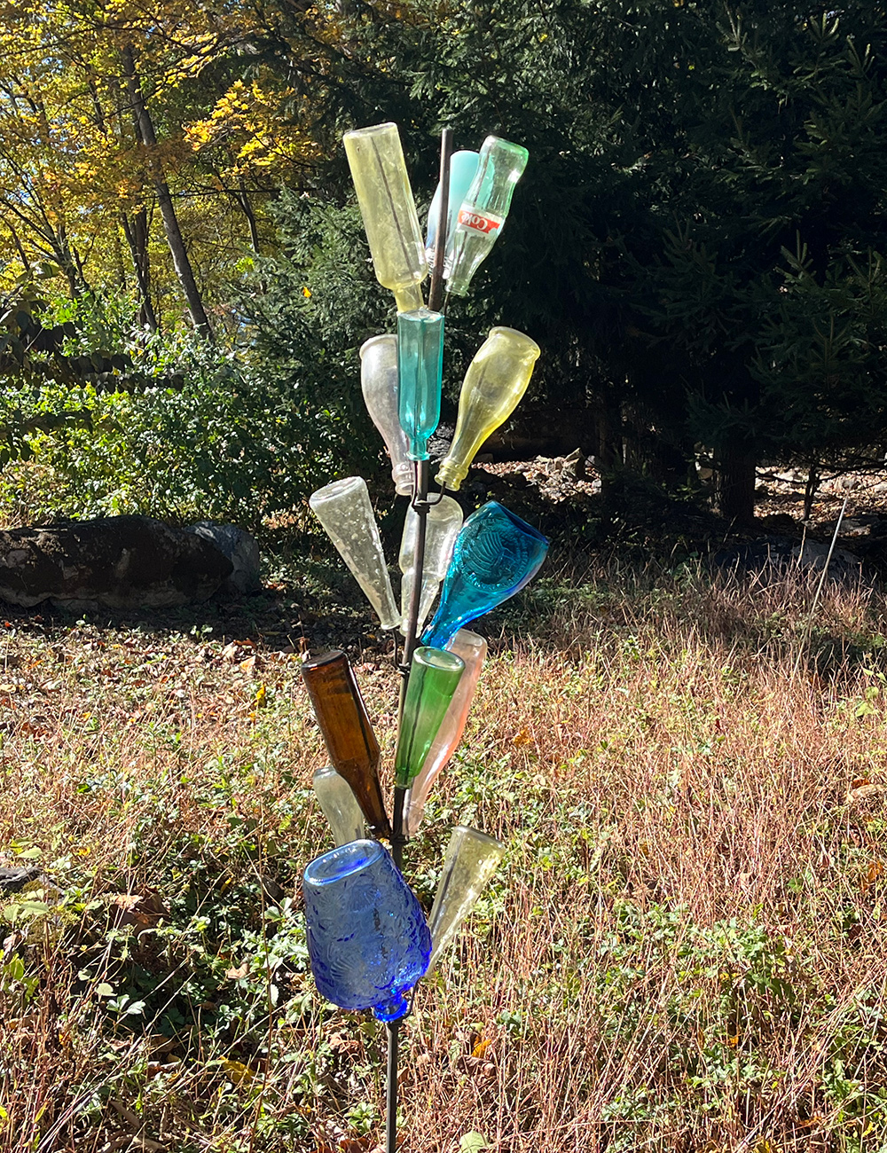 colorful glass bottle tree