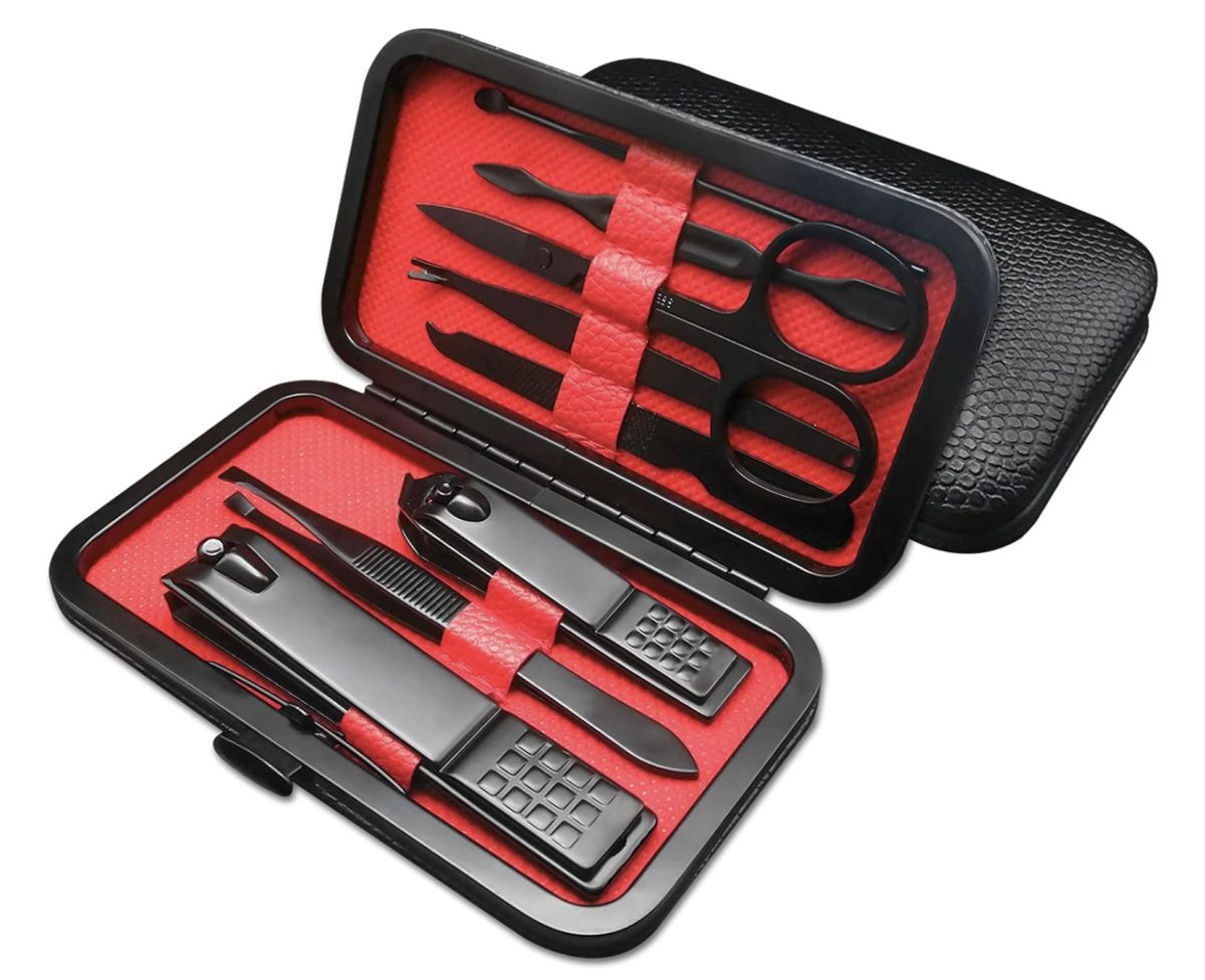 21 of the best unique stocking stuffers for under $6 4 a black and red manicure set case opens to reveal scissors, nail clippers, tweezers, a nail file, and cuticle tools neatly arranged inside—perfect as practical stocking stuffers.