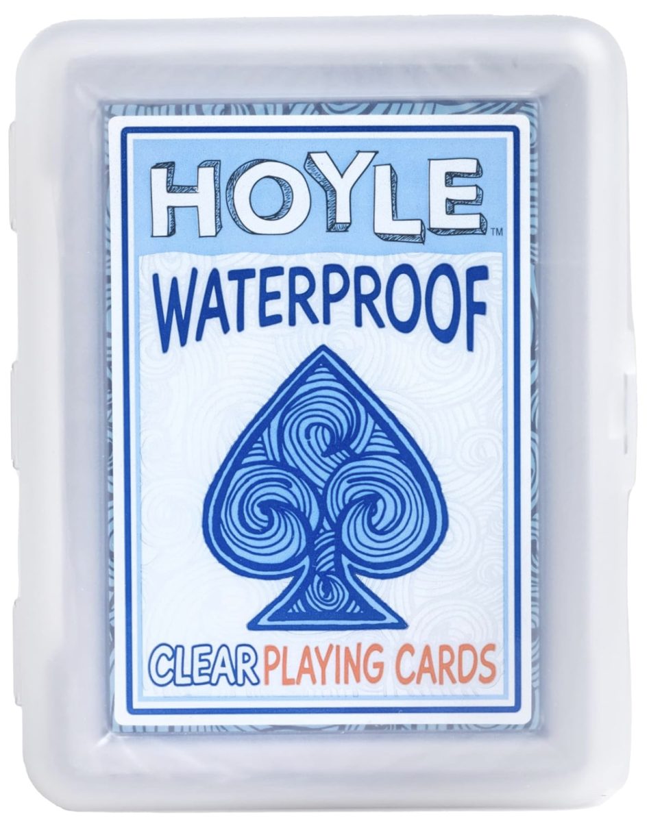 21 of the best unique stocking stuffers for under $6 9 a plastic case contains a deck of hoyle waterproof clear playing cards. the front label shows a large blue spade and the words “hoyle waterproof clear playing cards” in blue and orange text—perfect for stocking stuffers.