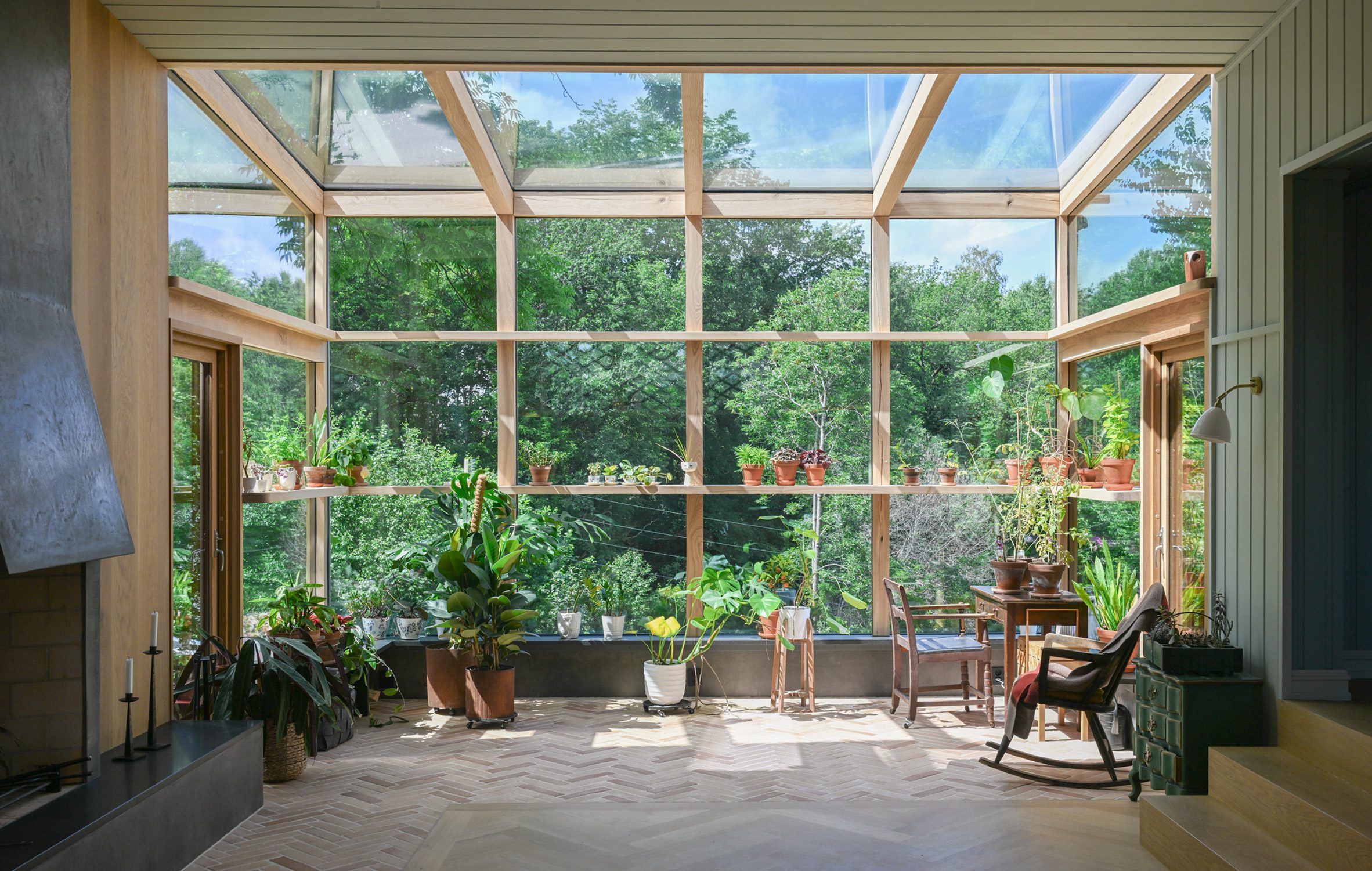 winter garden overlooking forest