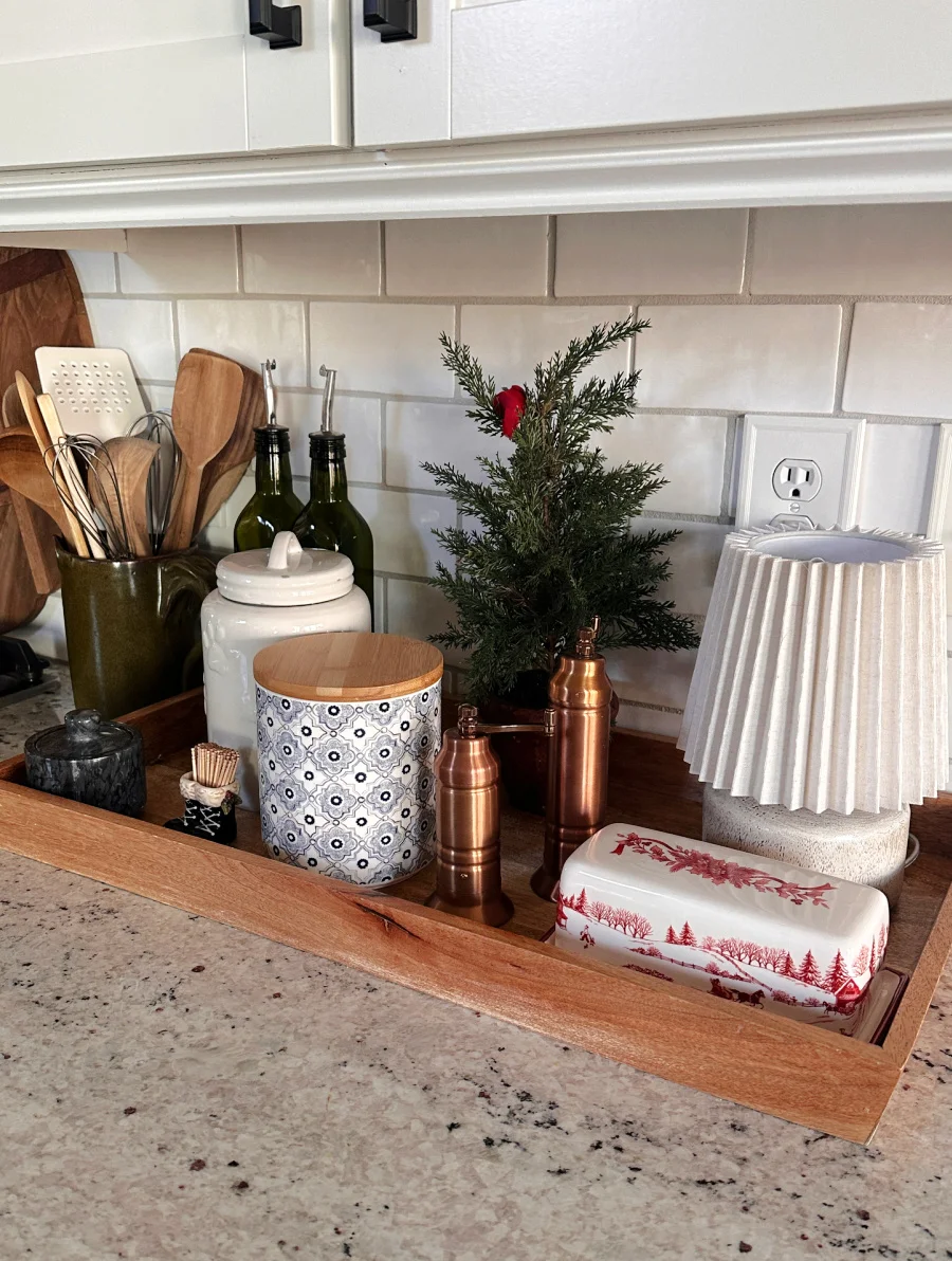 wood tray on kitchen counter