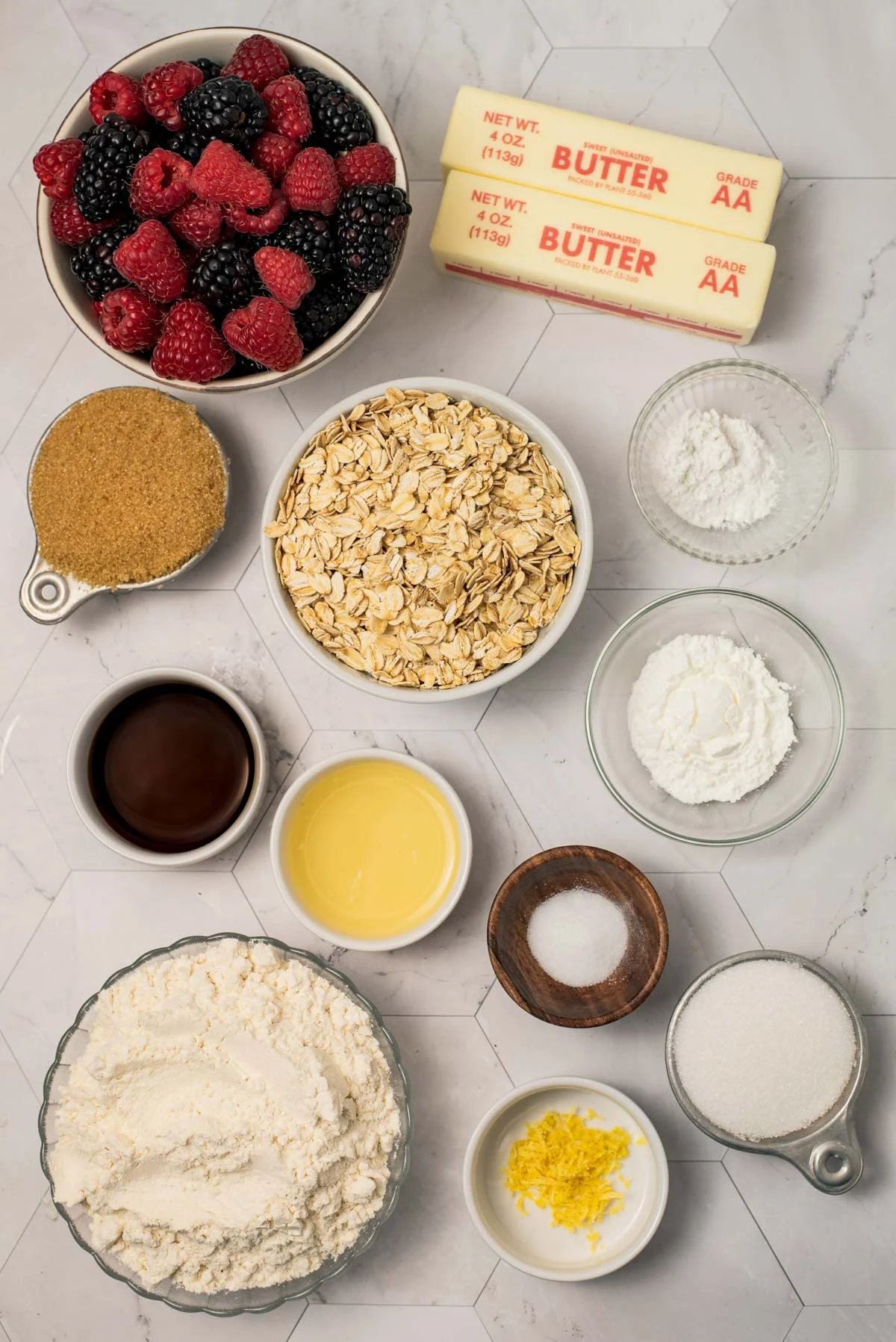 ingredients for berry oak shortbread bars