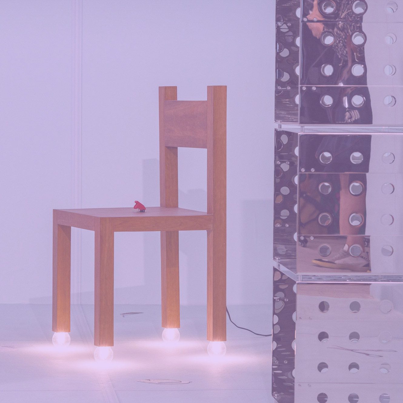 chair and steel shelf