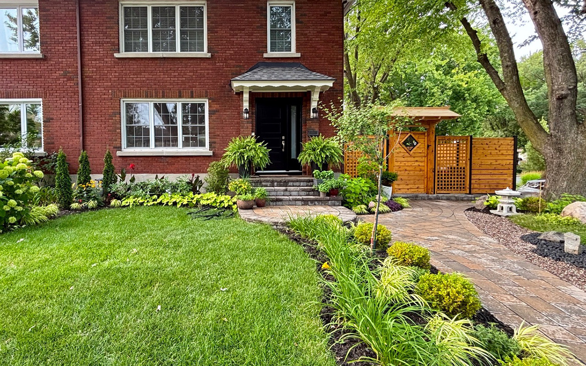 stone path in front gardening leading to door