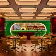 colourful restaurant motorino offers peek into neighbouring fitzrovia chapel 16 restaurant with green and red interior