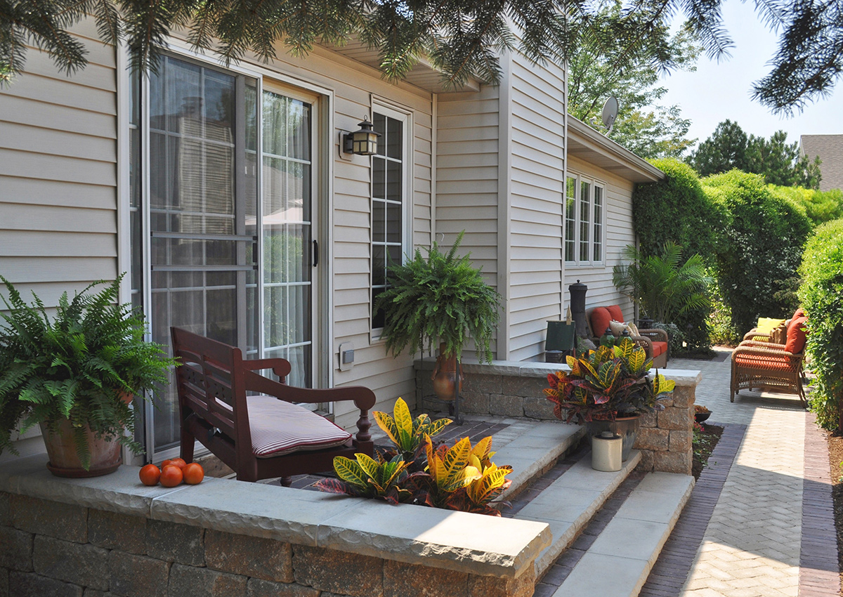 small patio garden with container plants