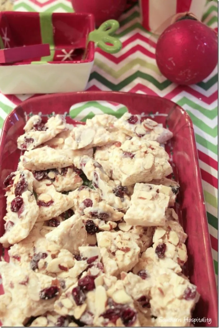 cranberry crunch bark on tray