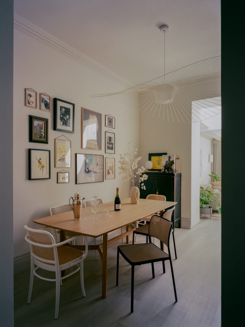 dining space with mismatched chairs