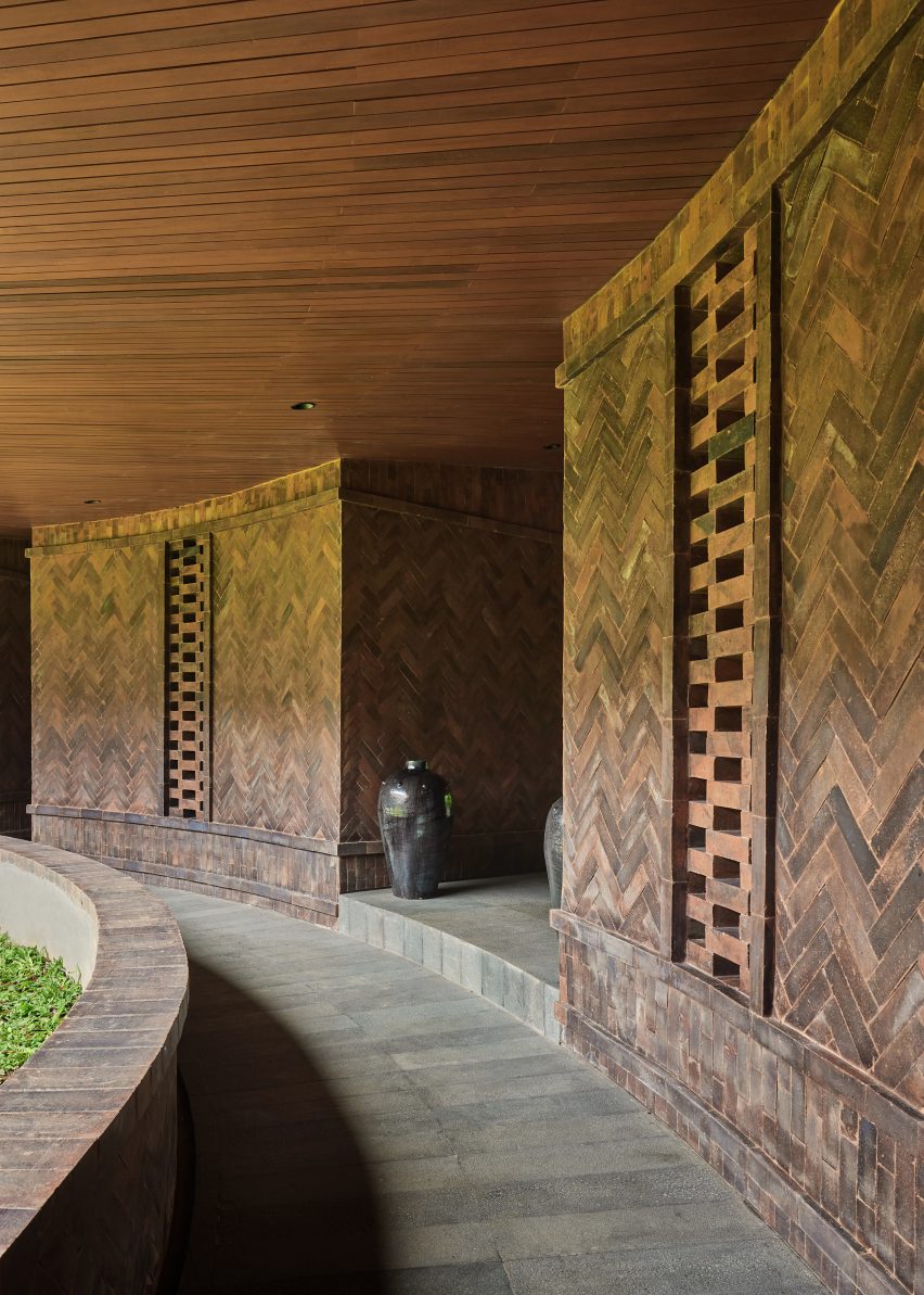 herringbone-pattern brick walls