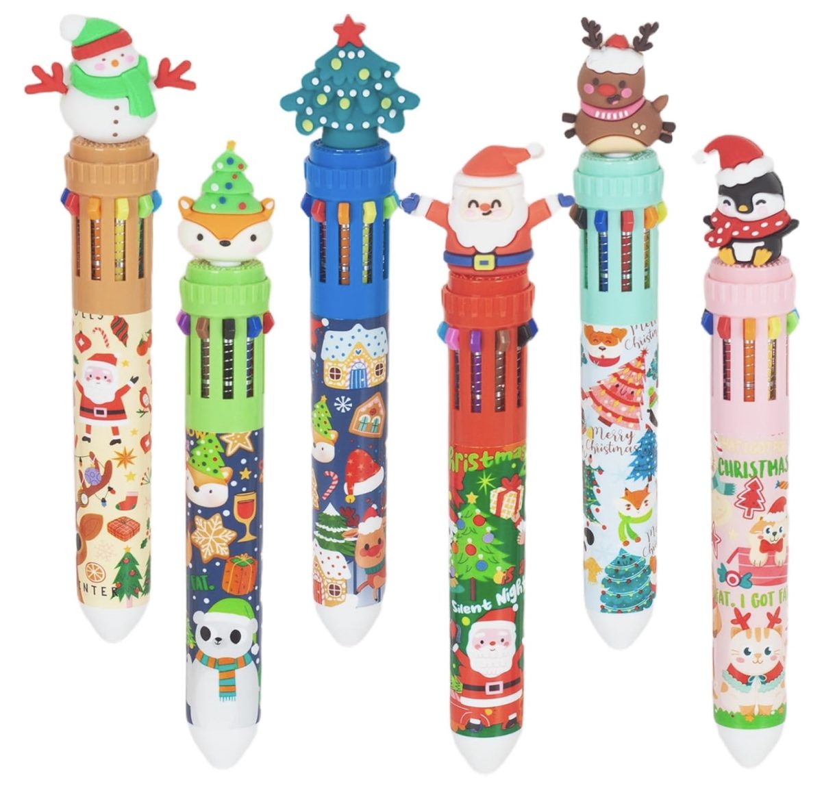 21 of the best unique stocking stuffers for under $6 3 six colorful, multi-colored pens decorated with festive holiday designs and topped with cute figures like a snowman, christmas tree, reindeer, and more—perfect as stocking stuffers for adding holiday cheer to any celebration.