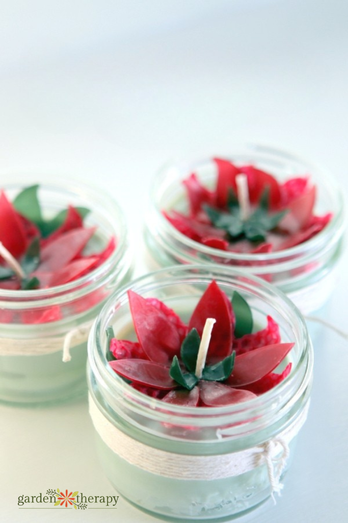 Handmade Christmas Beeswax Poinsettia Candles